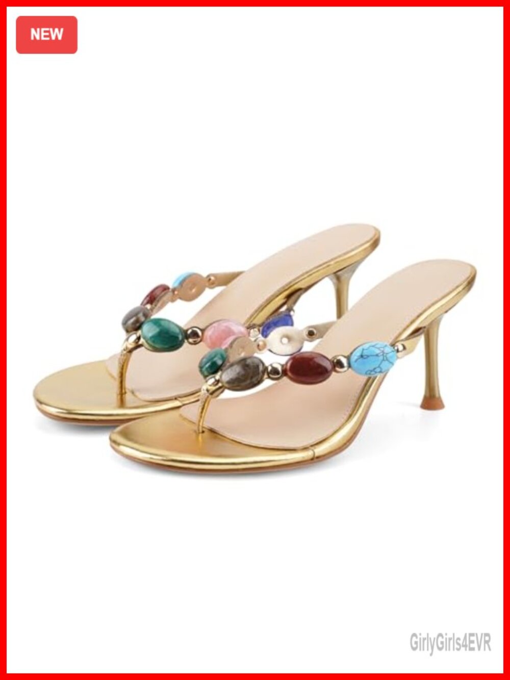 Jeweled Thong Heeled Sandals Kitten Heel Flip Flop Dressy Boho
